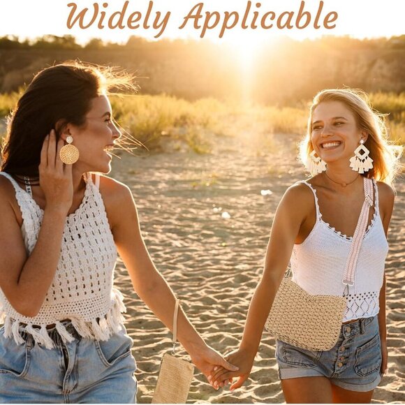 Straw Clutch Purse for Women Rattan Earrings Set Summer Beach Straw Bag Boho Han - Picture 4 of 6